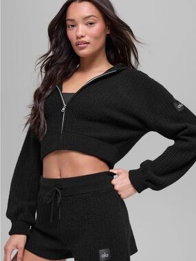 Alo Cashmere Plush Waffle Full Zip Hoodie